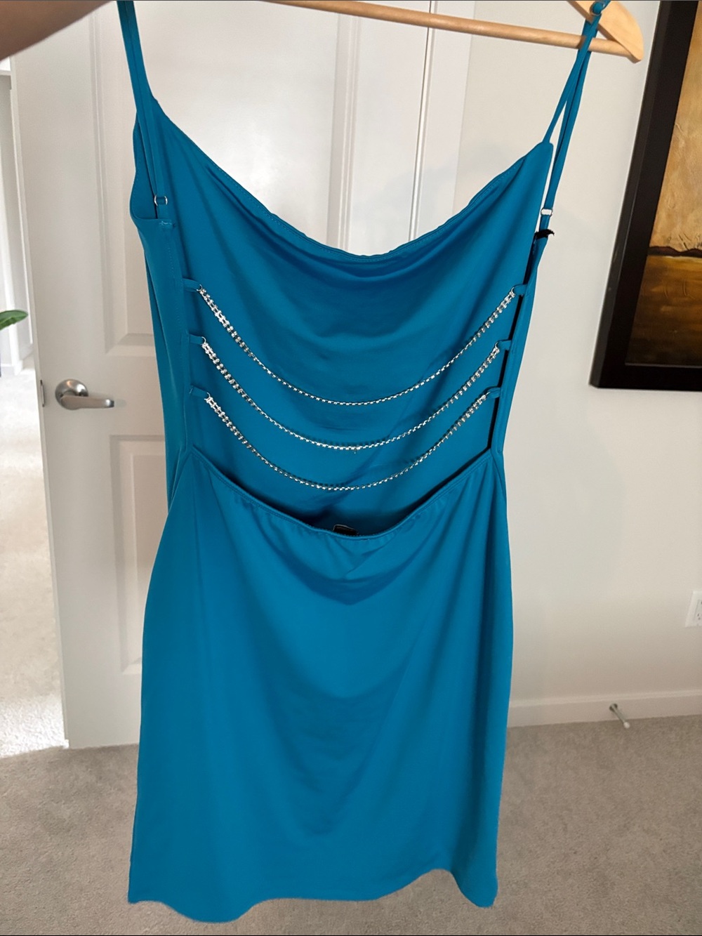 Forever 21 Teal Chain-Back Slip Mini Dress